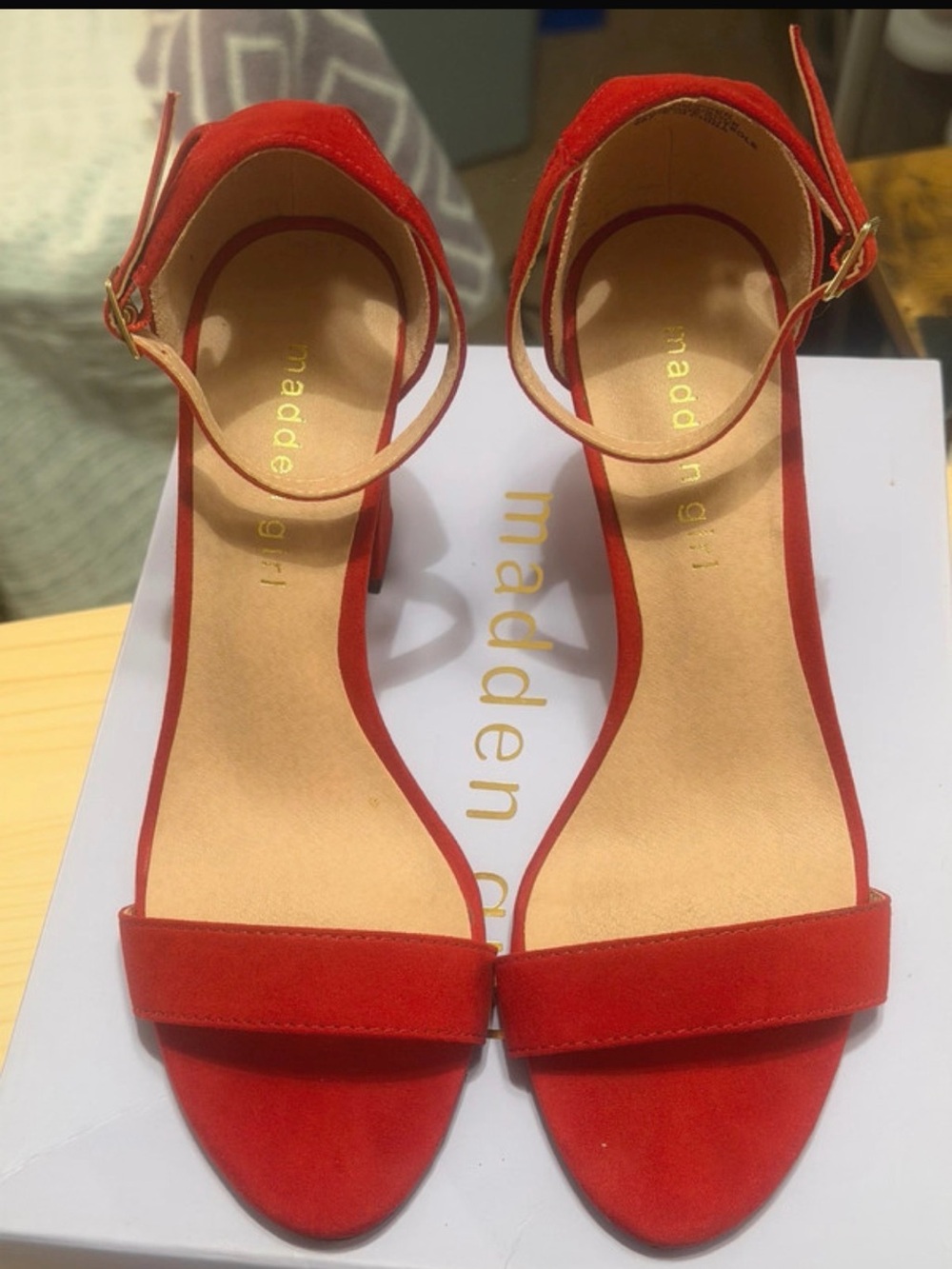 Madden Girl Red Suede Ankle-Strap Heels